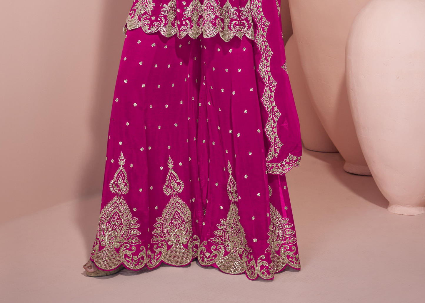 Dark Pink Salwar Kameez Palazzo with Dupatta for Indian Functions