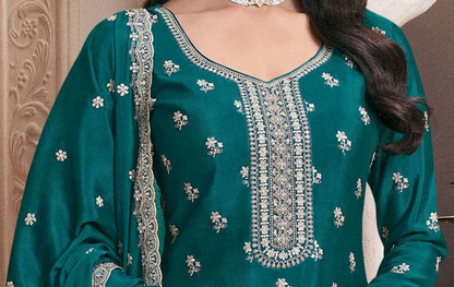 Teal Salwar Kameez Palazzo with Dupatta for Special Occasion Wear