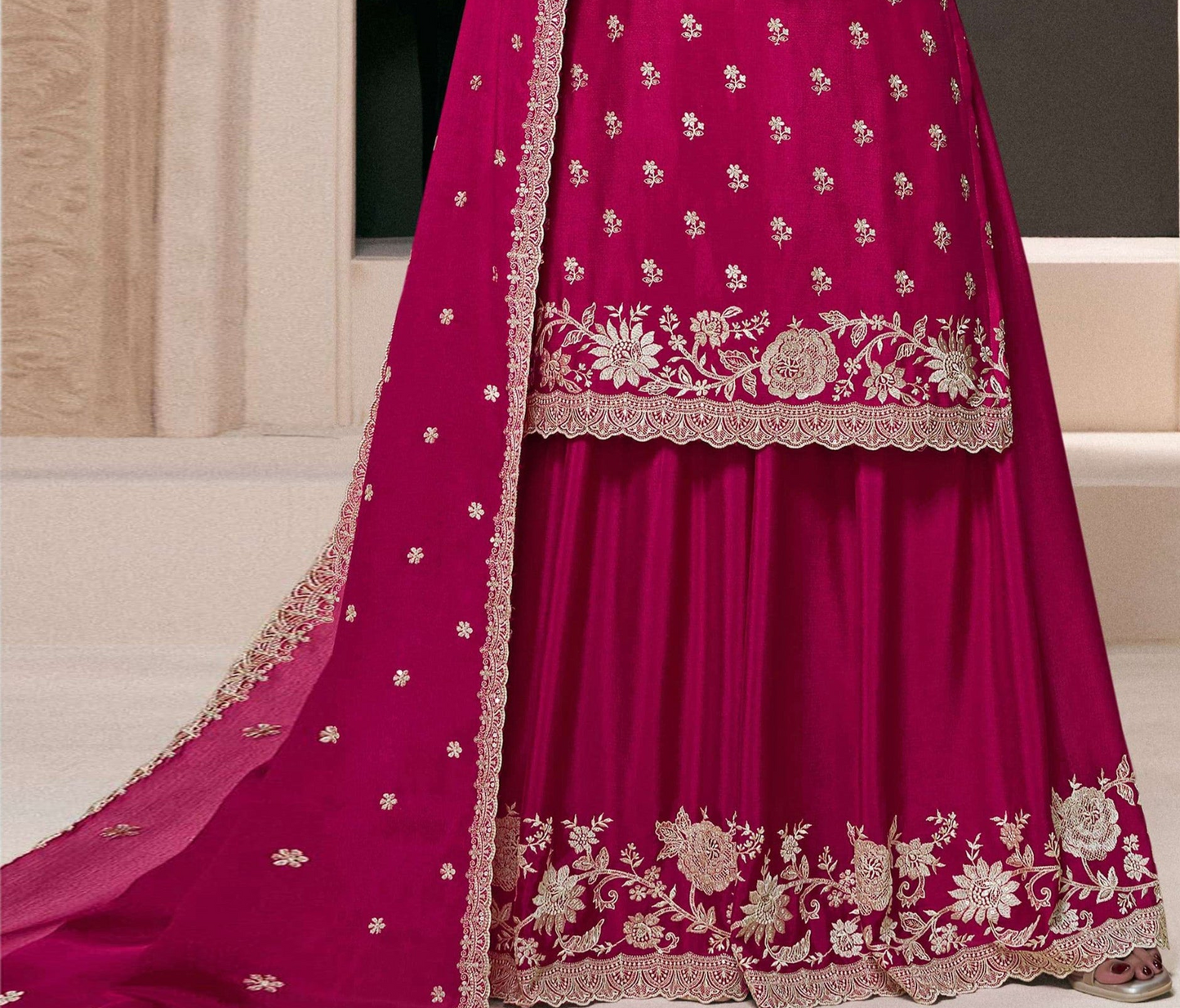 Affordable Ruby Pink Color Salwar Kameez Palazzo For Indian Weddings