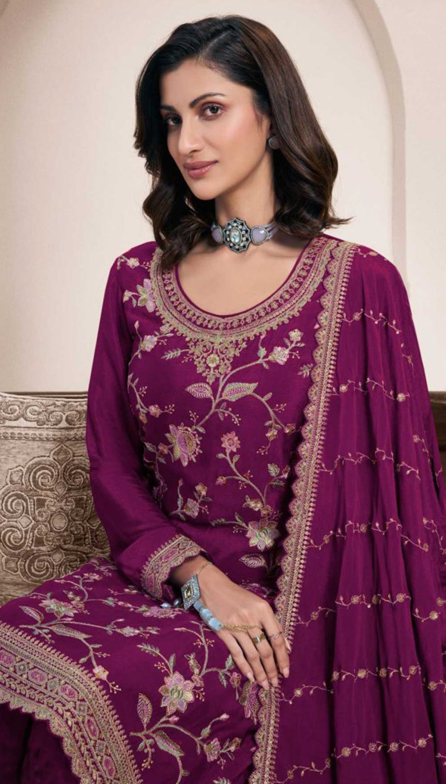 Stitched Embroidered Palazzo Dress with Dupatta for Wedding Function