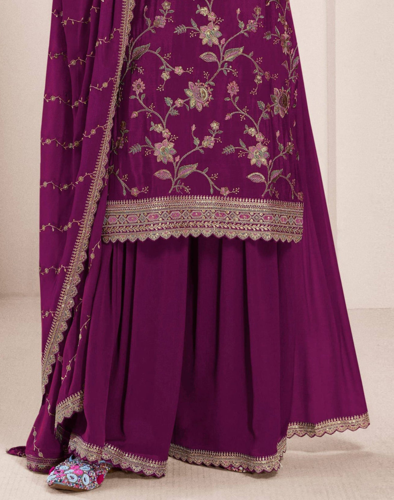 Stitched Embroidered Palazzo Dress with Dupatta for Wedding Function