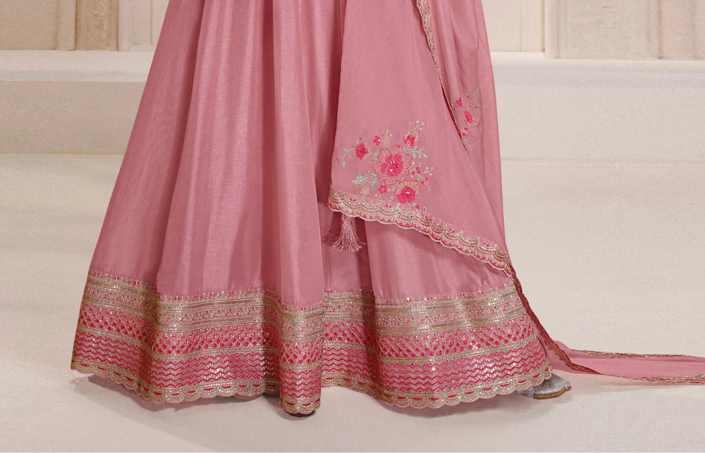 Modern Rose Pink Anarkali Gown with Dupatta for Eid & Diwali