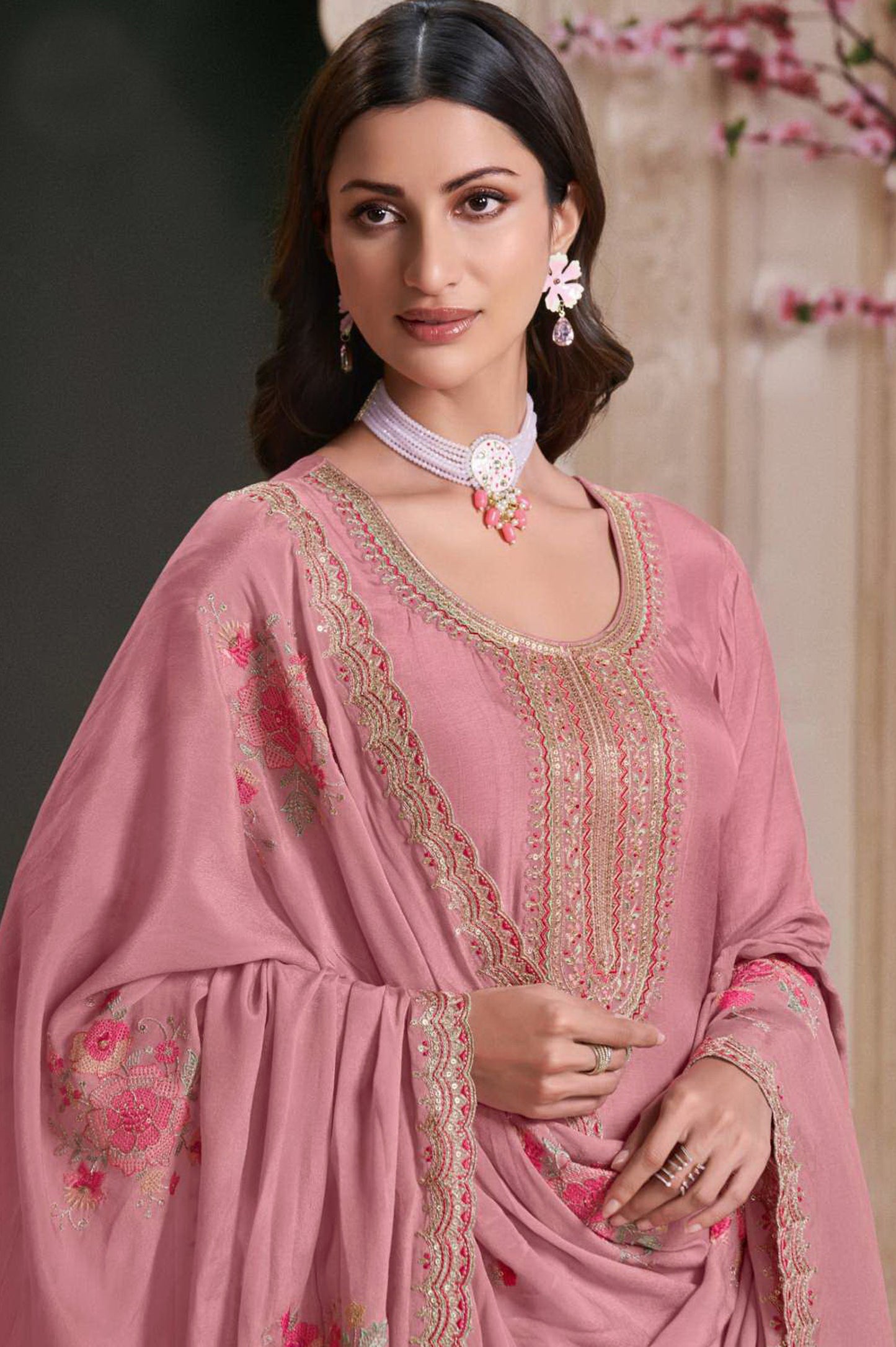 Modern Rose Pink Anarkali Gown with Dupatta for Eid & Diwali