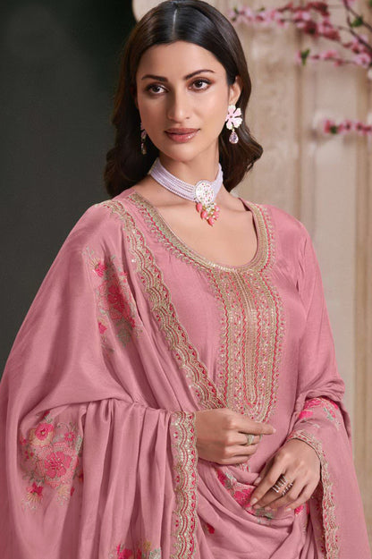 Modern Rose Pink Anarkali Gown with Dupatta for Eid & Diwali