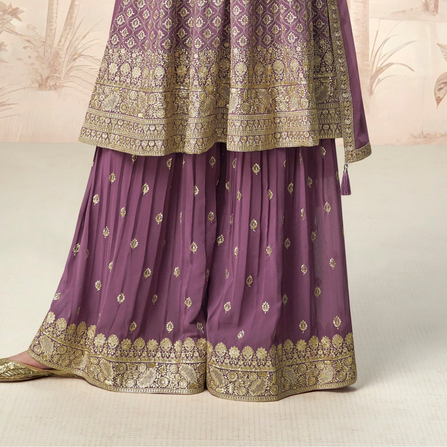 Seyuri Lavender Salwar Kameez Palazzo with Embroidery for Ceremonies