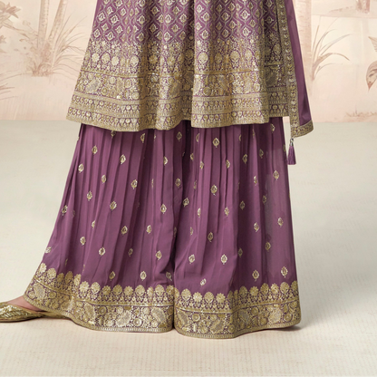 Seyuri Lavender Salwar Kameez Palazzo with Embroidery for Ceremonies