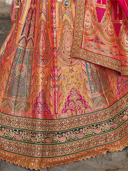 Newest Pink Color Multi Embroidery Work Trending lehenga For Special Wedding-Reception