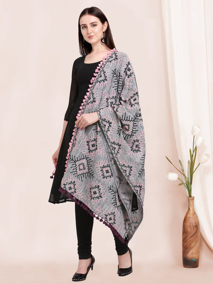 Pakistani Gray Designer Khadi Shawl Dupatta For Festival Wear