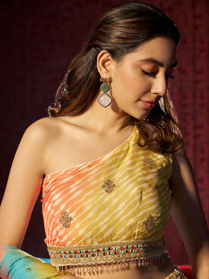 Newest Style Multi Color Digital Print Bridal Look Lehenga For Special Wedding Shoot
