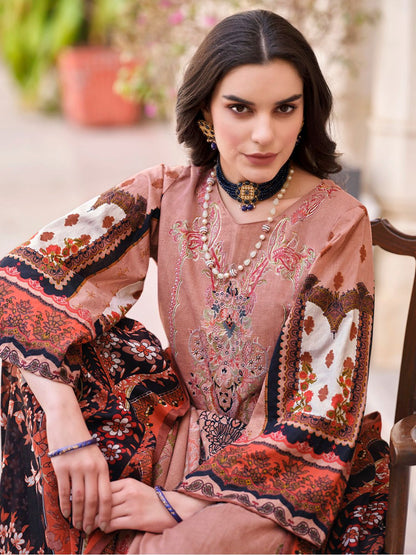 Causal Wear Peach Pakistani Kameez Pant Suit With Beautiful Printed Dupatta