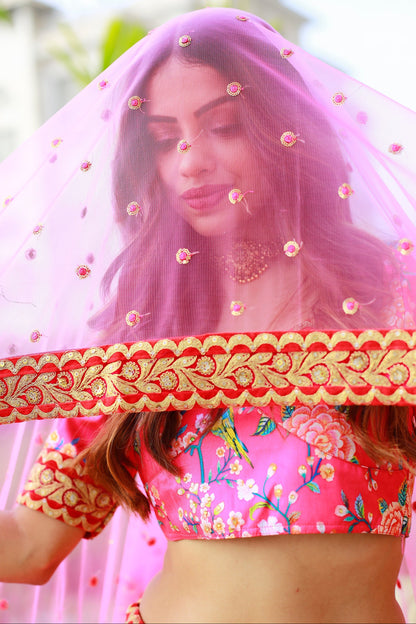 Pink Color Floral Print Work Indian Ethnic Wear Designer Lehenga For Wedding Shoot