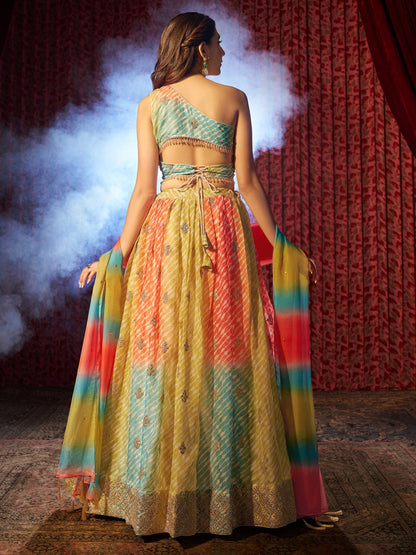 Newest Style Multi Color Digital Print Bridal Look Lehenga For Special Wedding Shoot