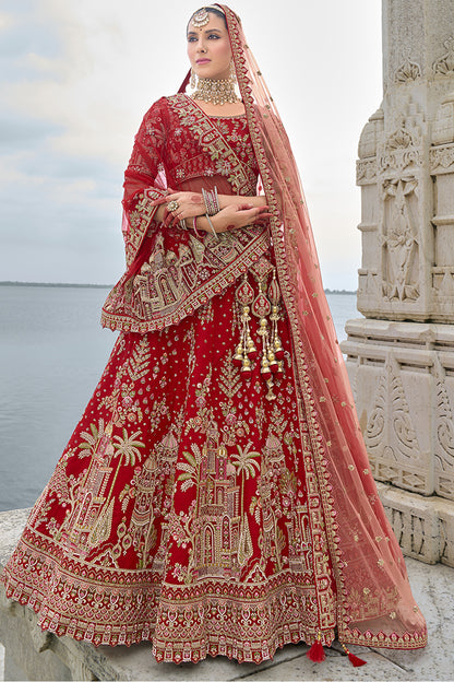 Newest Style Red Color Ready To Wear Lehenga Choli With Heavy Embroidery Work