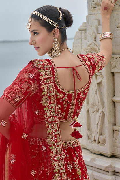Newest Style Red Color Ready To Wear Lehenga Choli With Heavy Embroidery Work