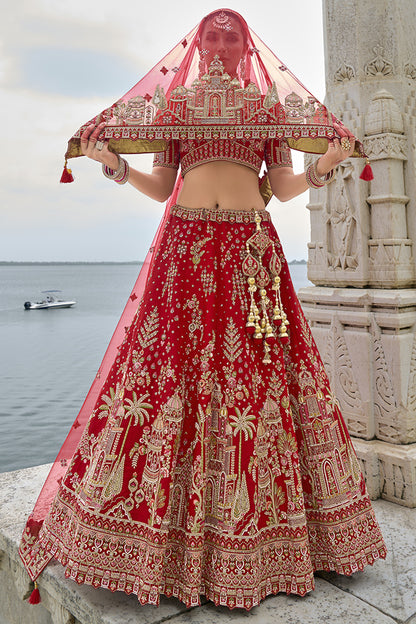 Newest Style Red Color Ready To Wear Lehenga Choli With Heavy Embroidery Work