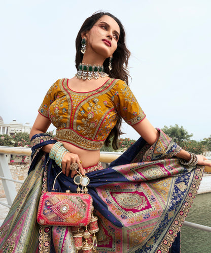 Bridal Wedding Wear Lehenga Choli Stitched Pistachio & Blue Color Gorgeous Lengha Suits