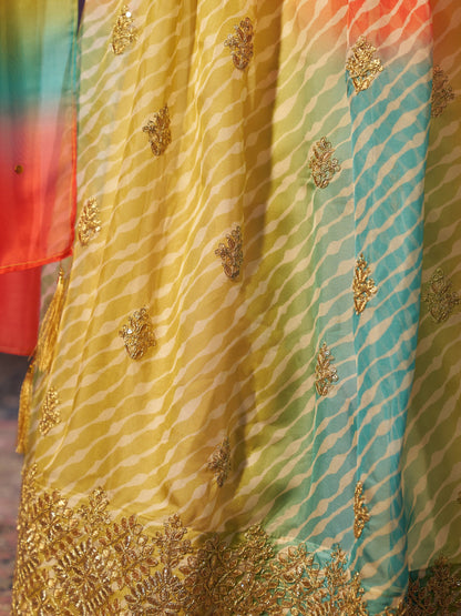 Newest Style Multi Color Digital Print Bridal Look Lehenga For Special Wedding Shoot