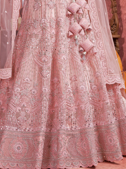 Wedding-Reception Special Baby Pink Color Ready To Wear Indian Style Lehenga Live In USA