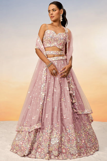 Multi Embroidery Work Baby Pink Color Designer And Luxury Lehenga For Reception