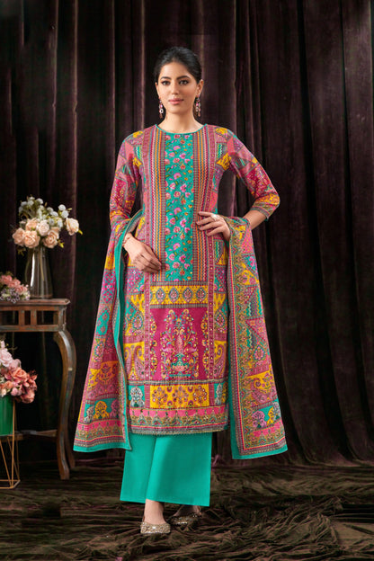 Gorgeous Digital Printed & Mirror Work Designer Salwar Kameez Plazzo Suit