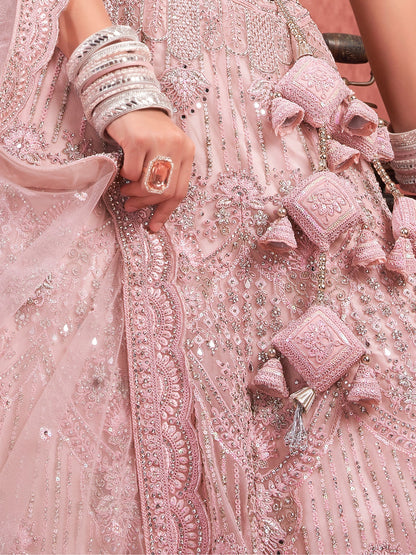 Wedding-Reception Special Baby Pink Color Ready To Wear Indian Style Lehenga Live In USA