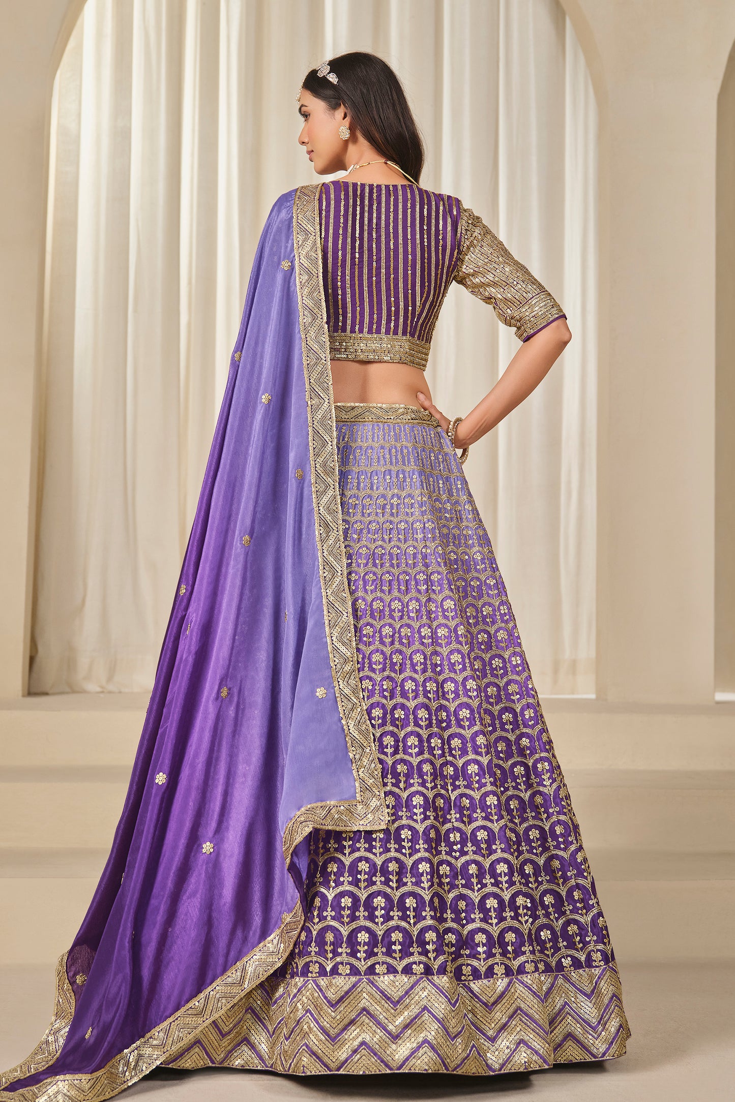 Indian Pakistani Thread & Embroidery Work Chinon Silk Wedding Lehenga Choli
