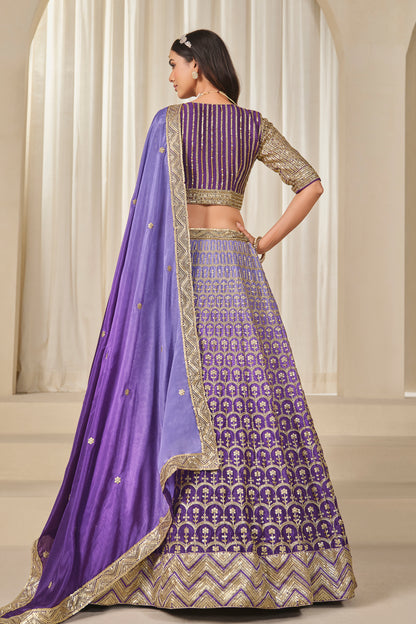 Indian Pakistani Thread & Embroidery Work Chinon Silk Wedding Lehenga Choli
