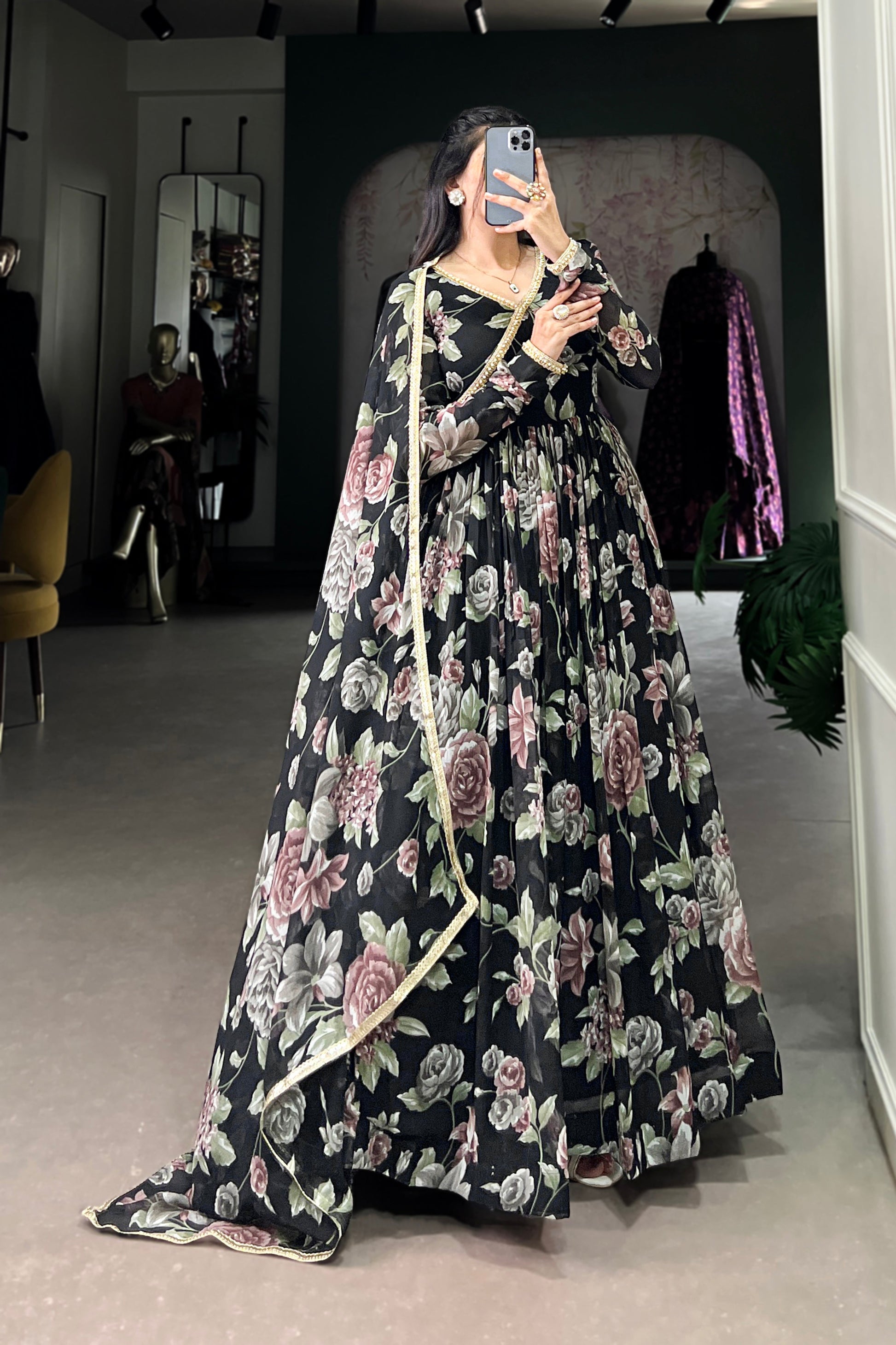 Reception Wedding Wear Anarkali Dupatta Gown Suit