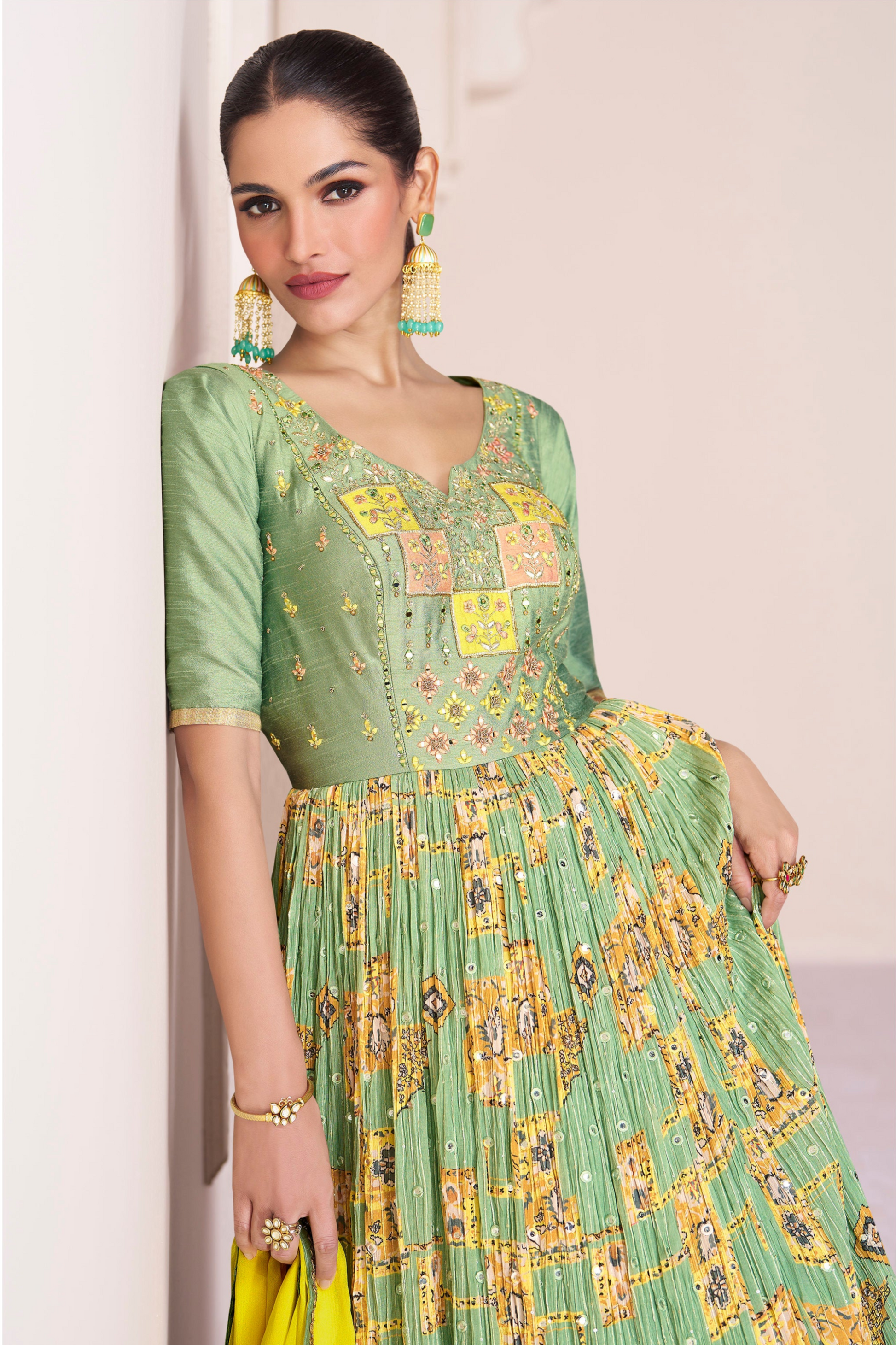 Pakistani Bridal Anarkali Dress Chinon Silk Georgette Embroidery work