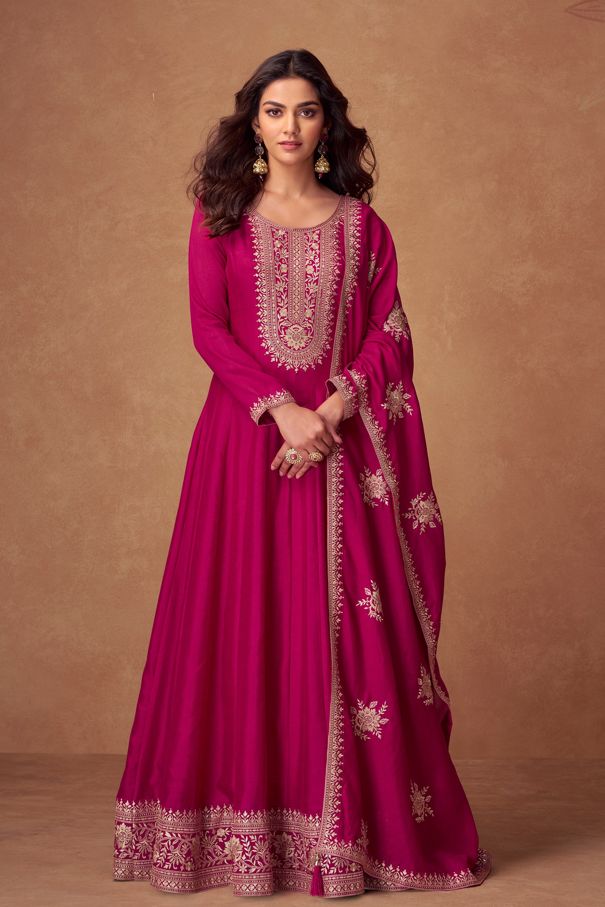 "Beautiful Anarkali gown with embroidery, ideal for weddings and special occasions."

