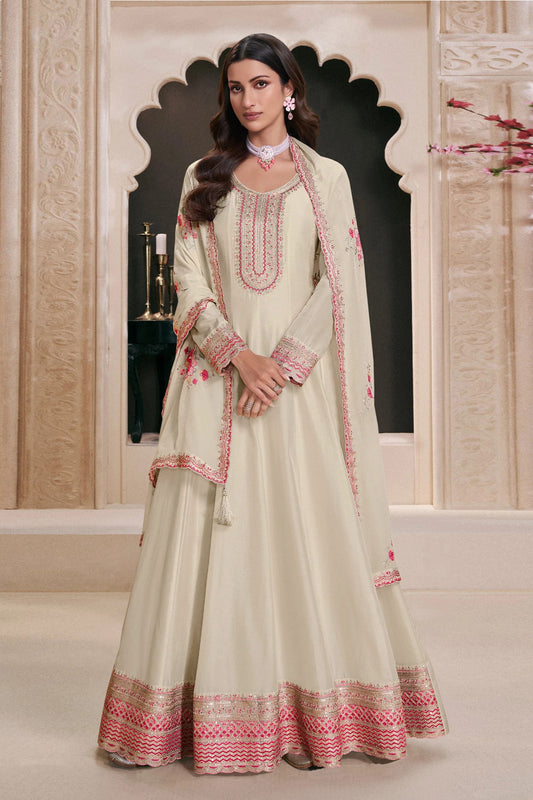 Gorgeous White Indian Wedding Anarkali Gown Suits With Dupatta