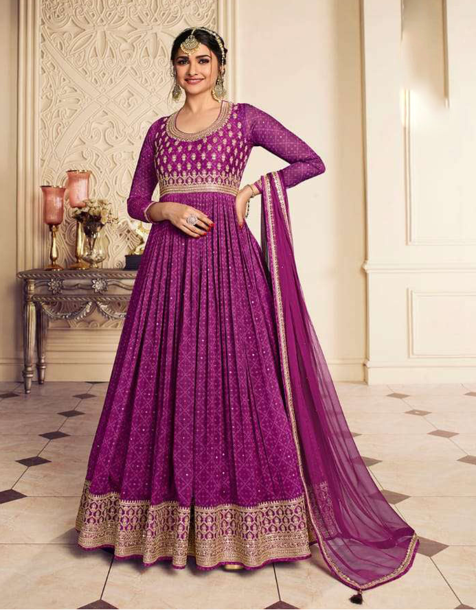 New Indian Designer Purple Anarkali Gown with Heavy Dupatta
