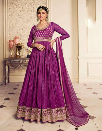New Indian Designer Purple Anarkali Gown with Heavy Dupatta
