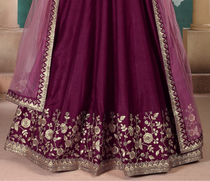 Beautiful Wine Color Stylish Anarkali Party Wear Dupatta Gown Dresses