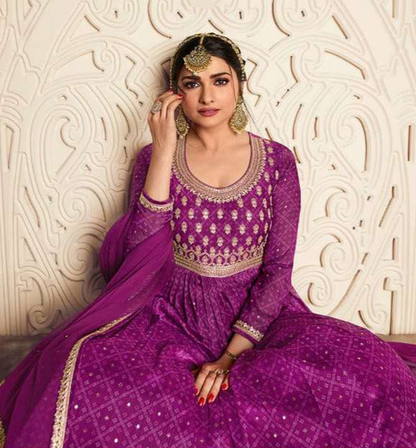 New Indian Designer Purple Anarkali Gown with Heavy Dupatta
