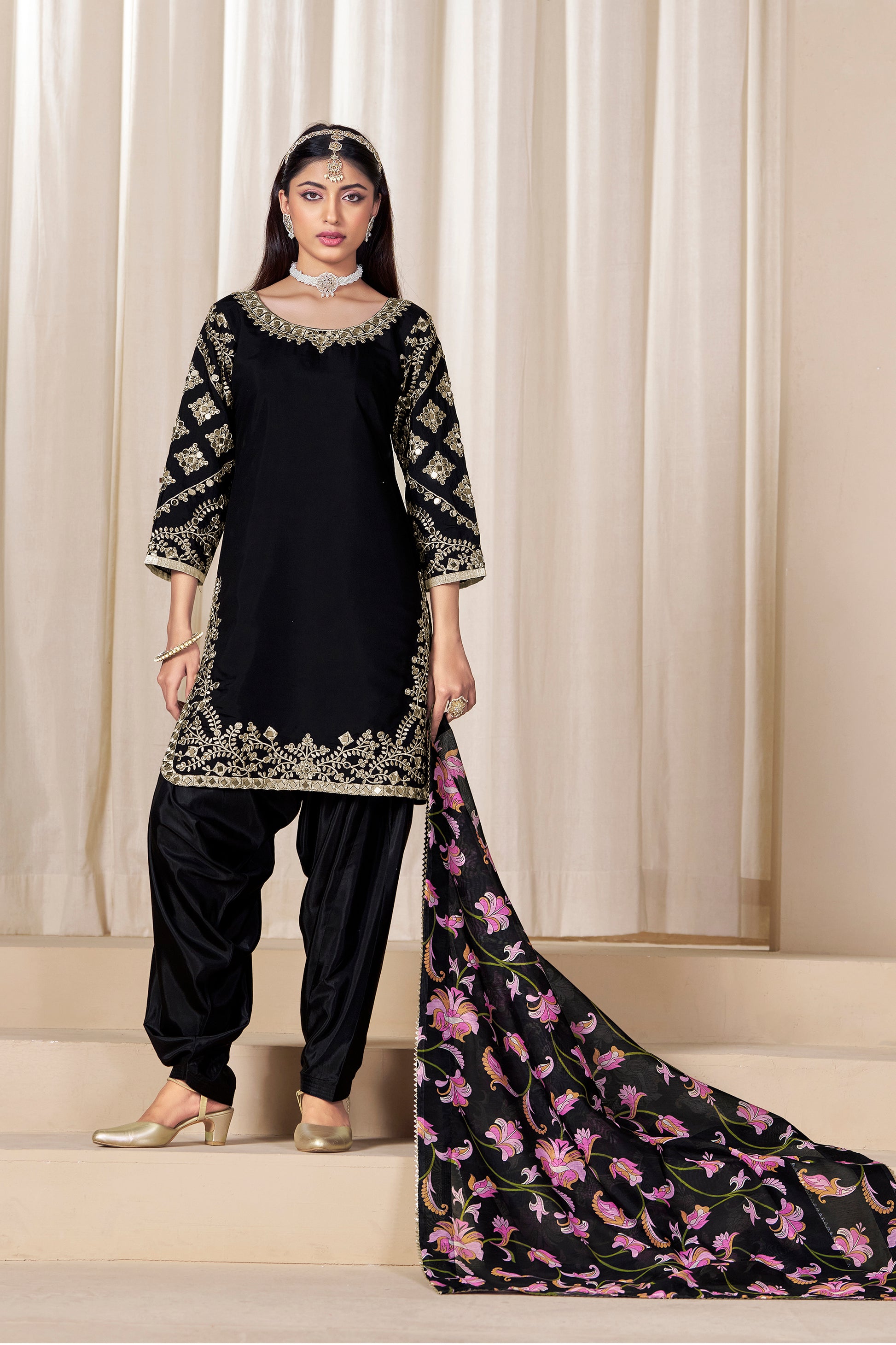 Heavy Embroidery Work Black Designer Punjabi Patiyala Dupatta Suits Wedding Guest Dress 