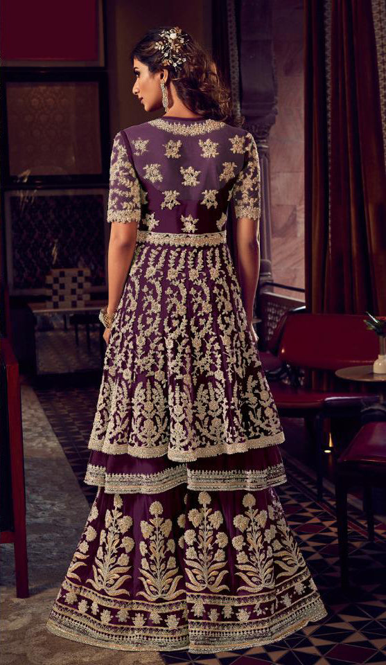 Beautiful Wine Embroidery Worked Salwar Kameez