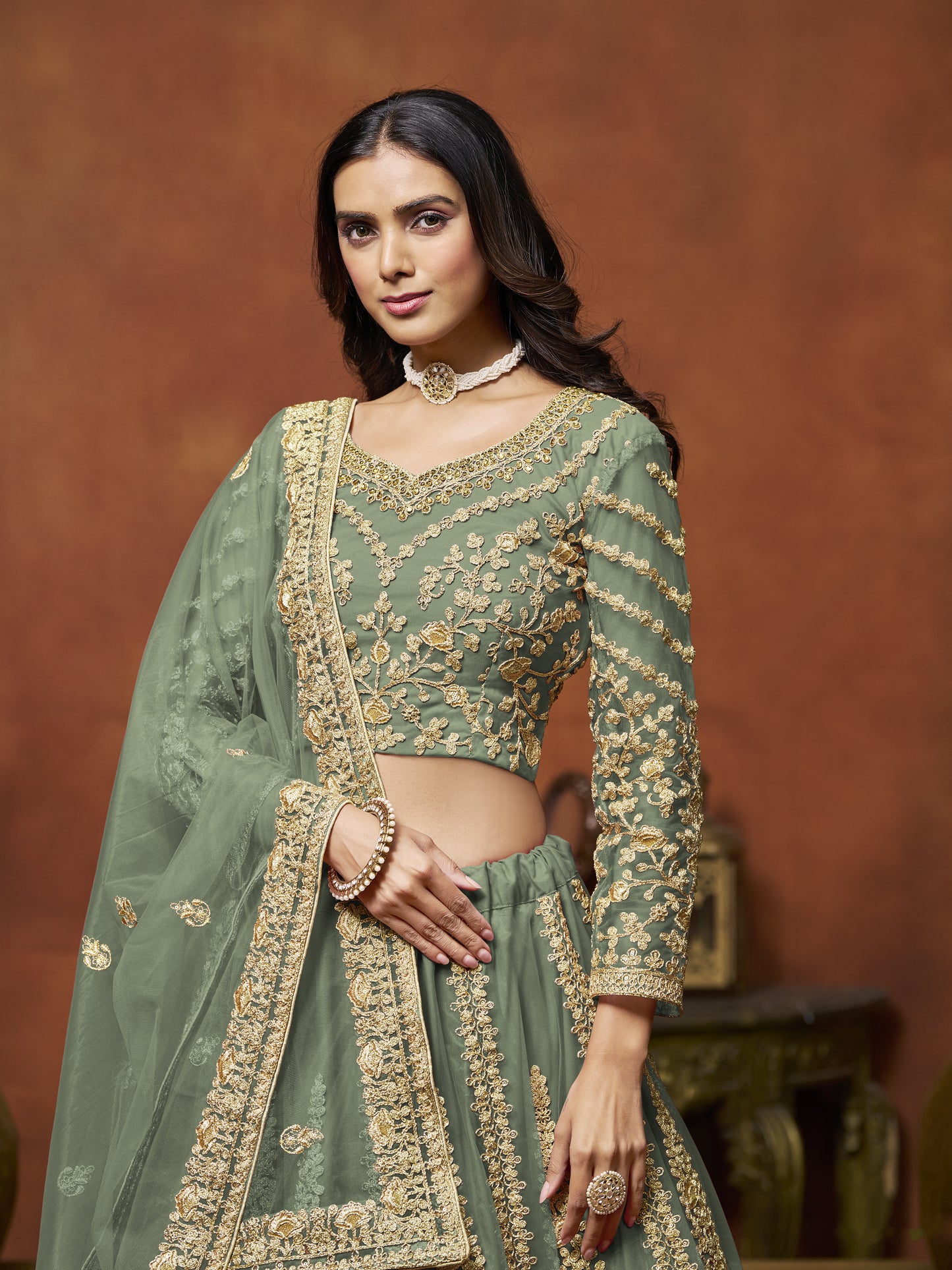 Green Lehenga for Eid – Soft and elegant, just right for a festive prayer day.
