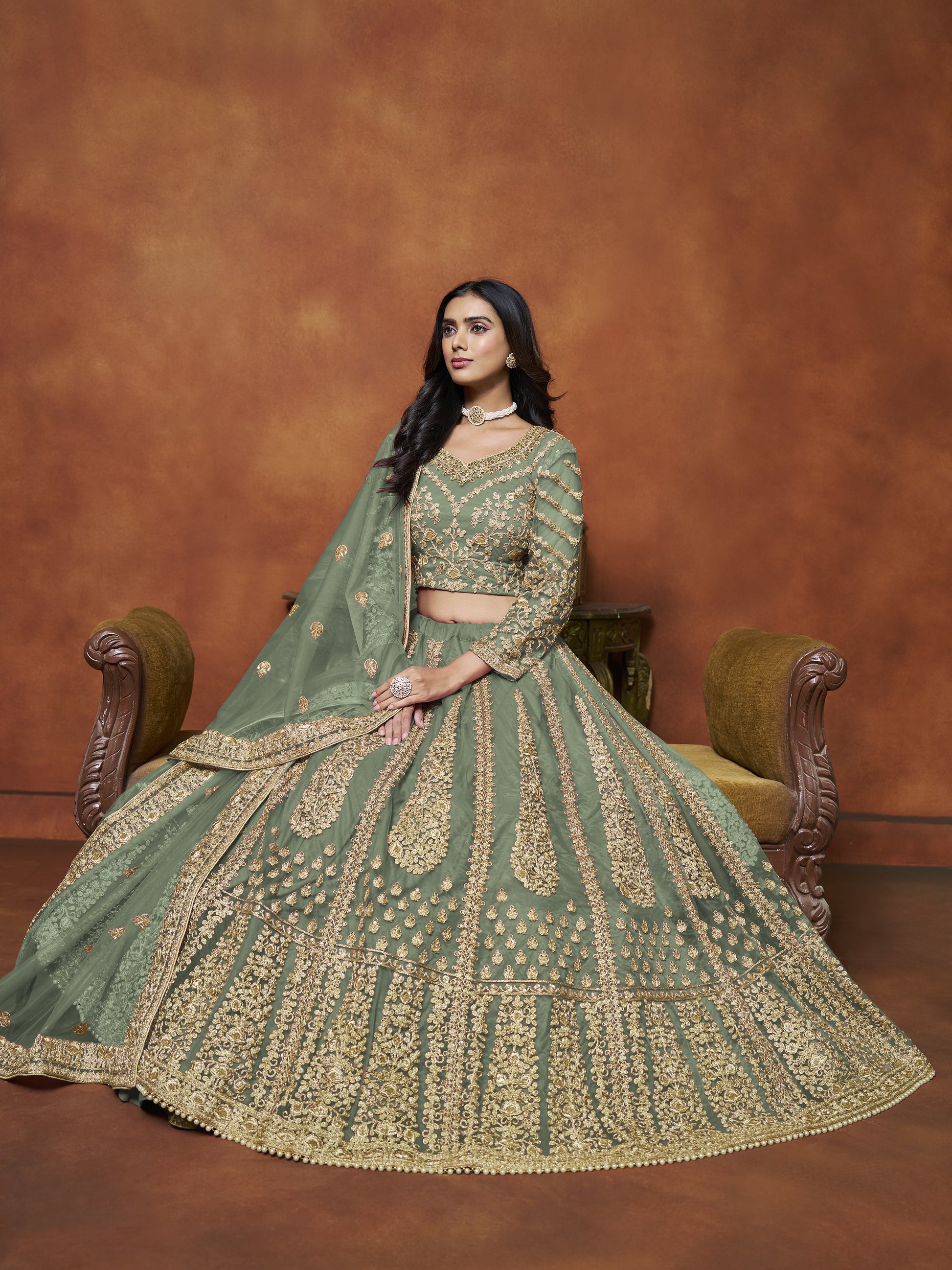 Green Lehenga for Eid – Soft and elegant, just right for a festive prayer day.
