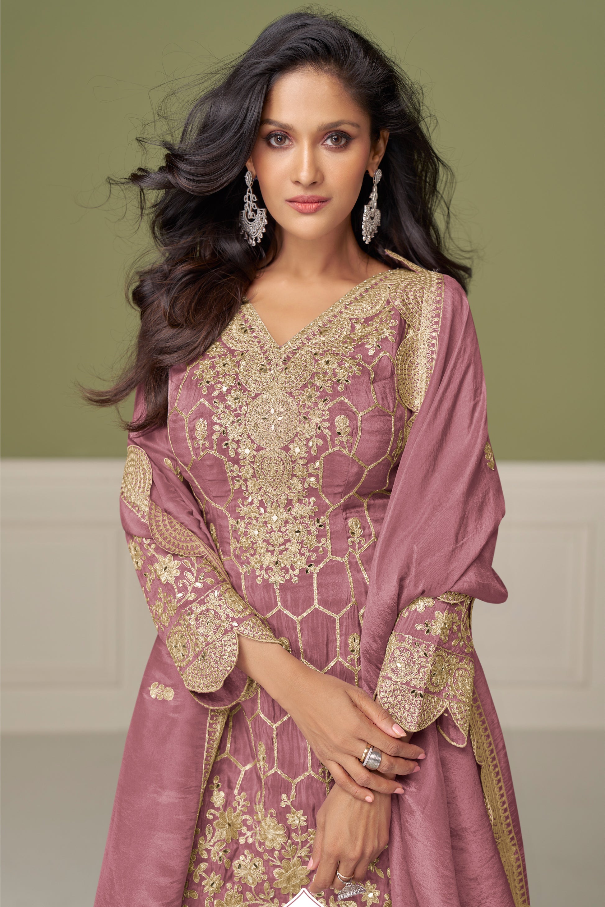 Pakistani Sharara Suit Wedding Salwar Kameez Rose Gold
