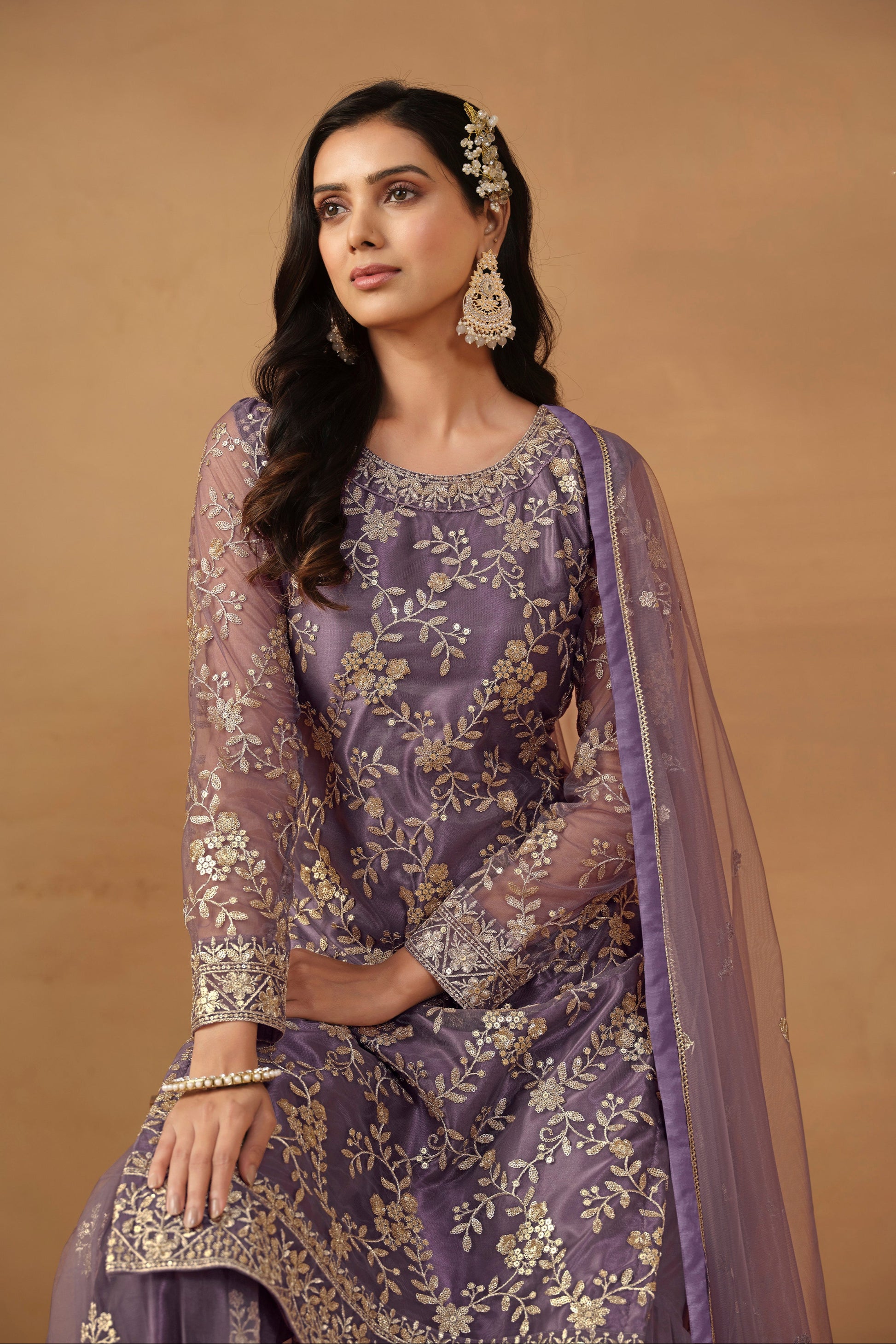 Designer Net Sharara Suit - Eid Diwali Wedding Festival Outfit USA
