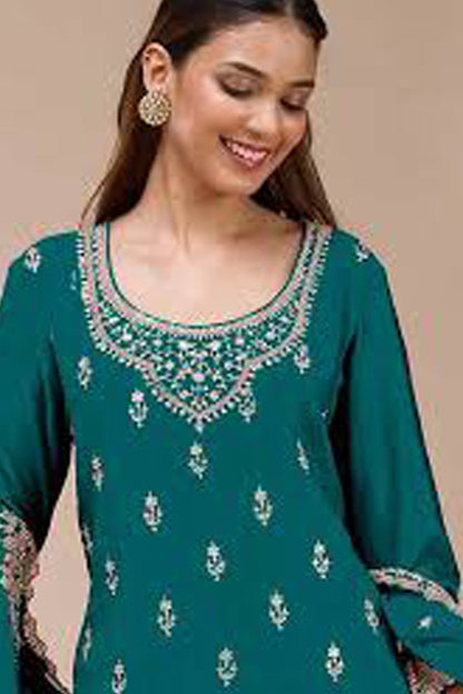 Designer Georgette Palazzo Suit With Floral Embroidery - Full Outfit Display