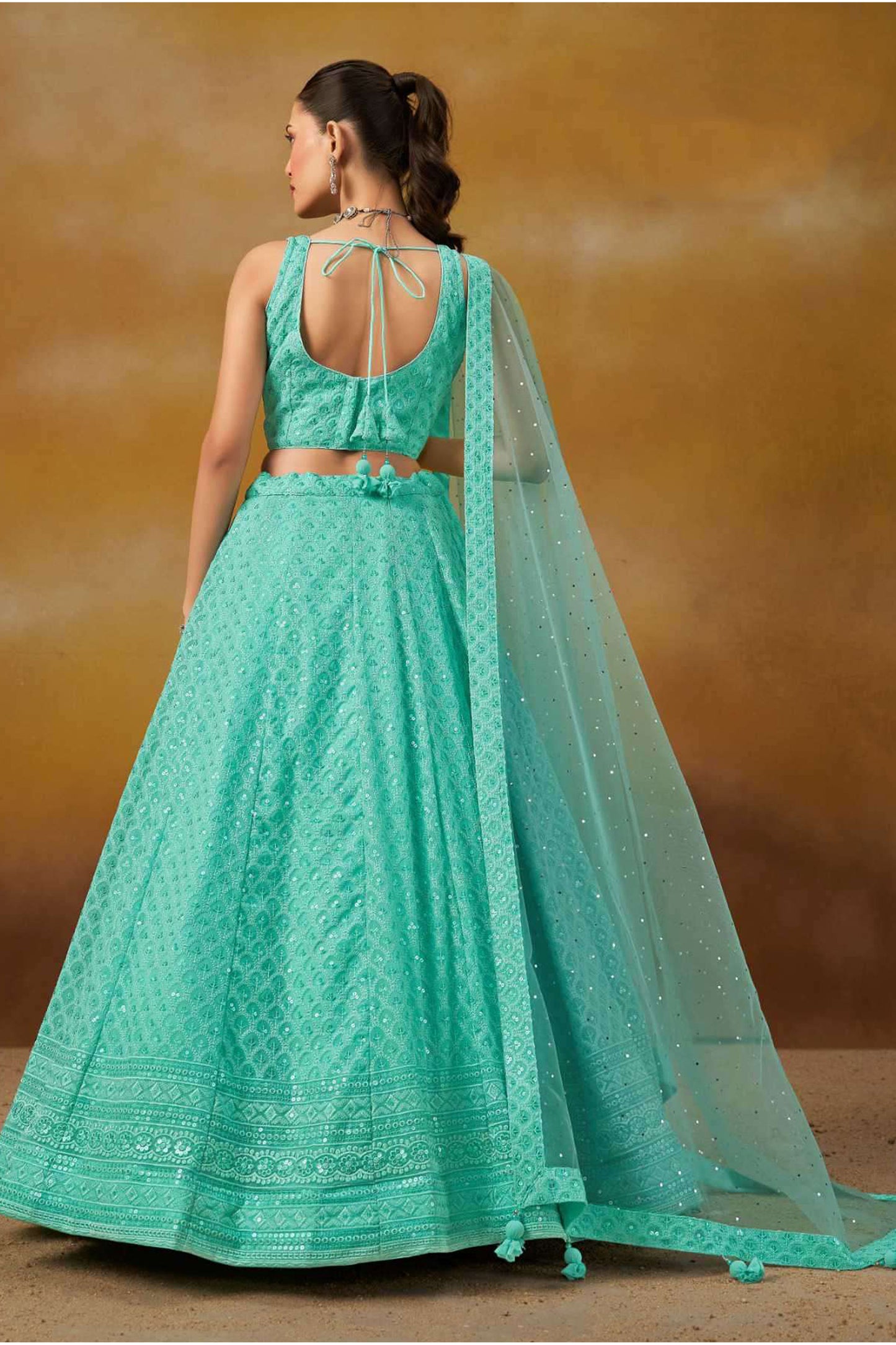 Ready To Wear Blue Lehenga Choli Set For Indian Wedding Reception