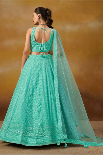 Ready To Wear Blue Lehenga Choli Set For Indian Wedding Reception