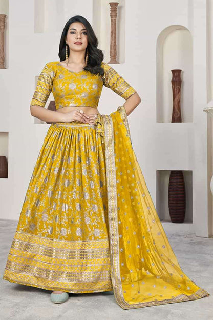 Yellow Designer Lehenga Choli - Sequin Embroidery Wedding Outfit 