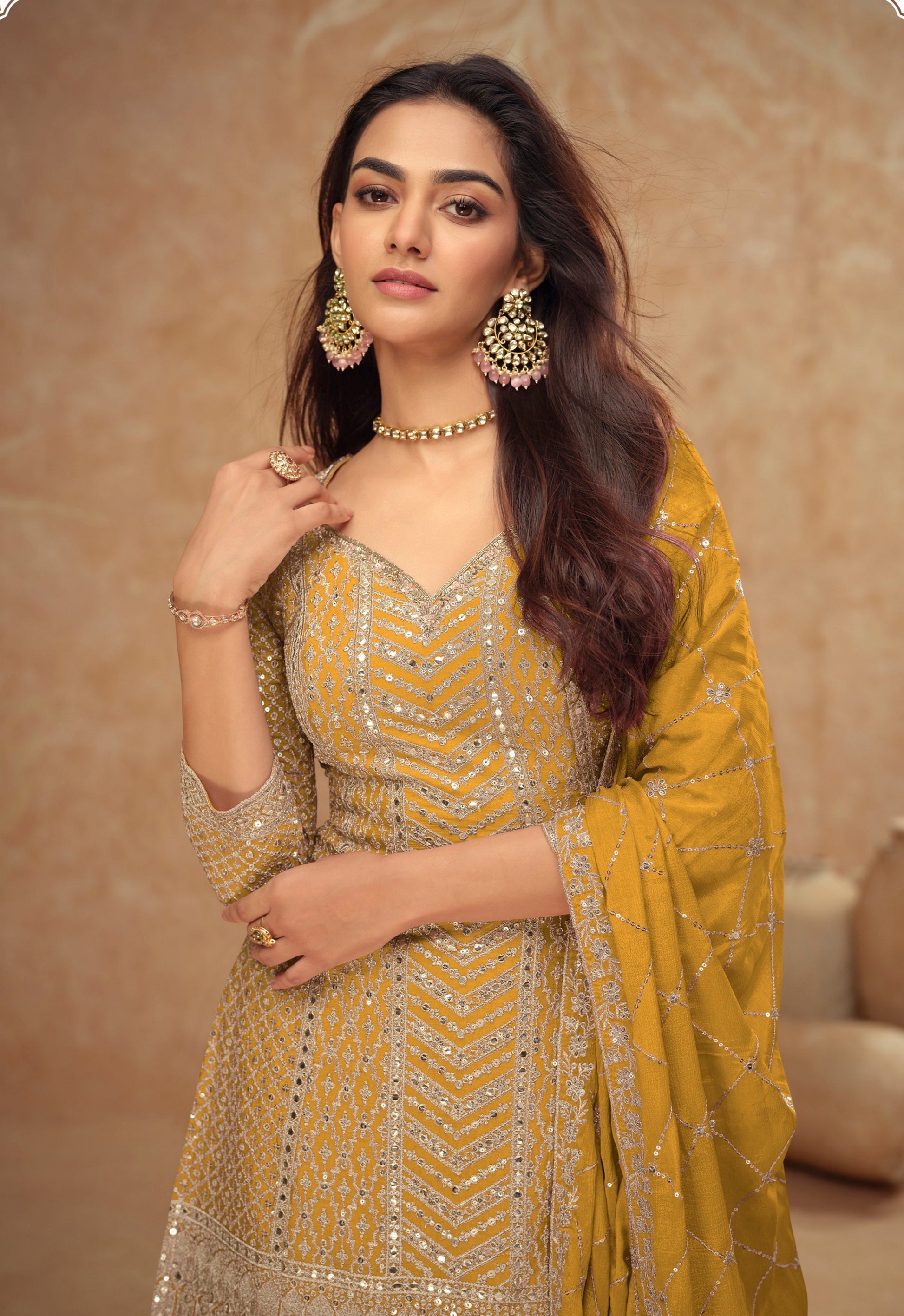 Ethnic Embroidered Salwar Kameez Palazzo Outfit Inspired By Pakistani Indian Fashion.