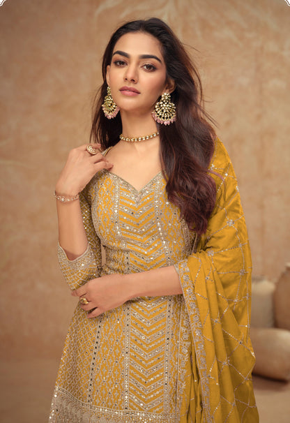 Ethnic Embroidered Salwar Kameez Palazzo Outfit Inspired By Pakistani Indian Fashion.