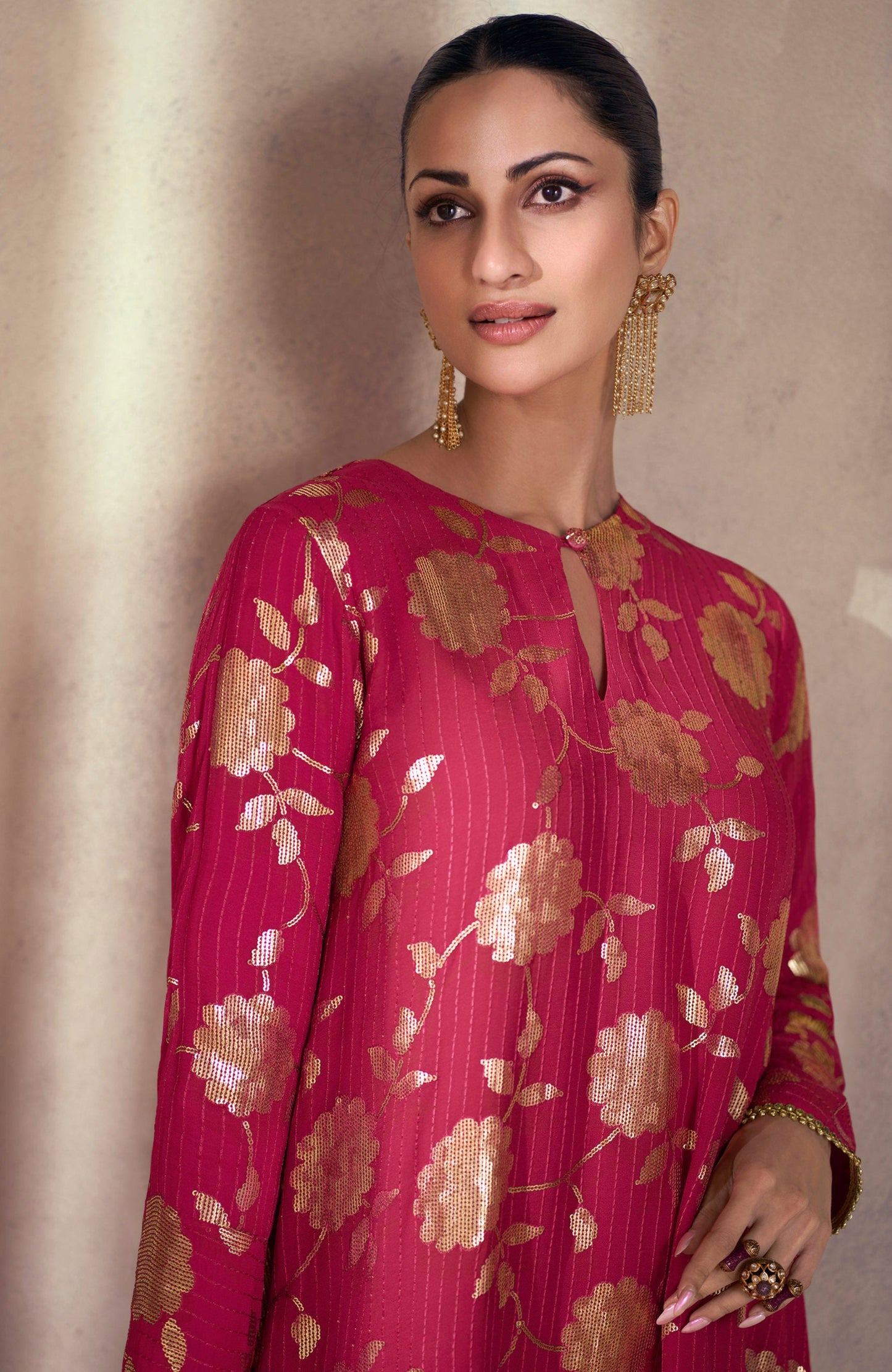Pink Embroidery Design Ready Made Designer Palazzo Suit