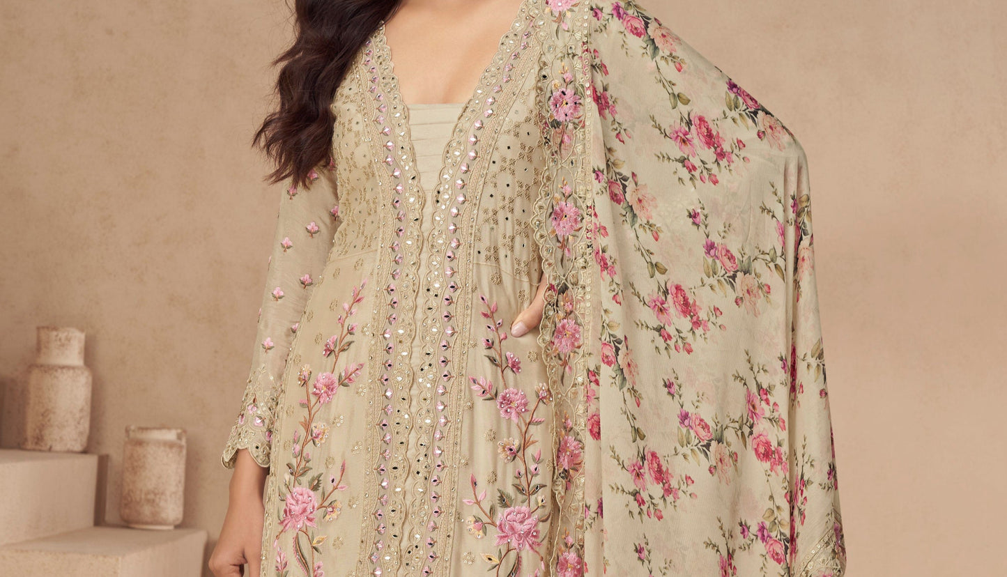 Latest Indian Wear For Beige Designer Palazzo Suit
