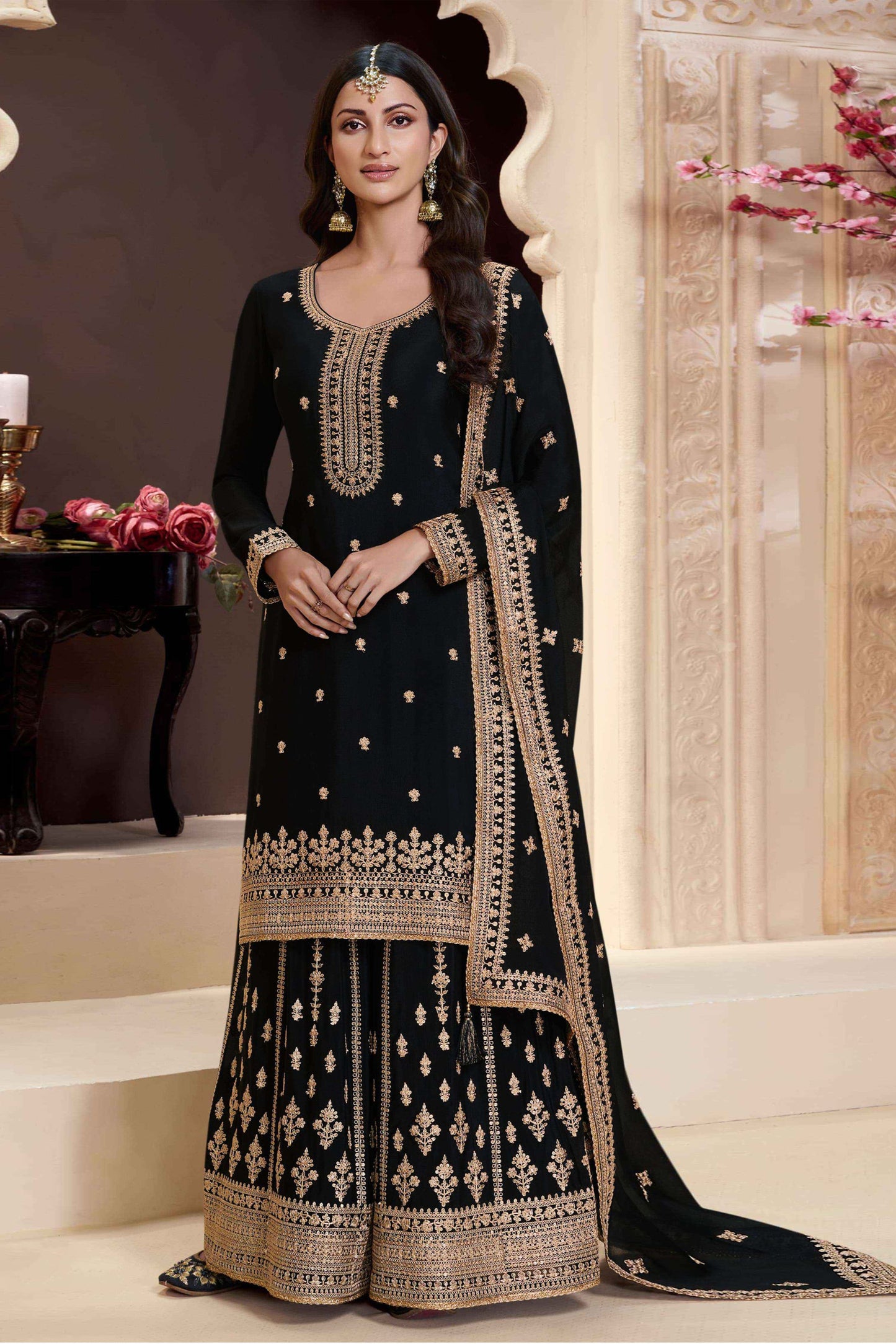 Black Palazzo Suit for Women With Dupatta 
